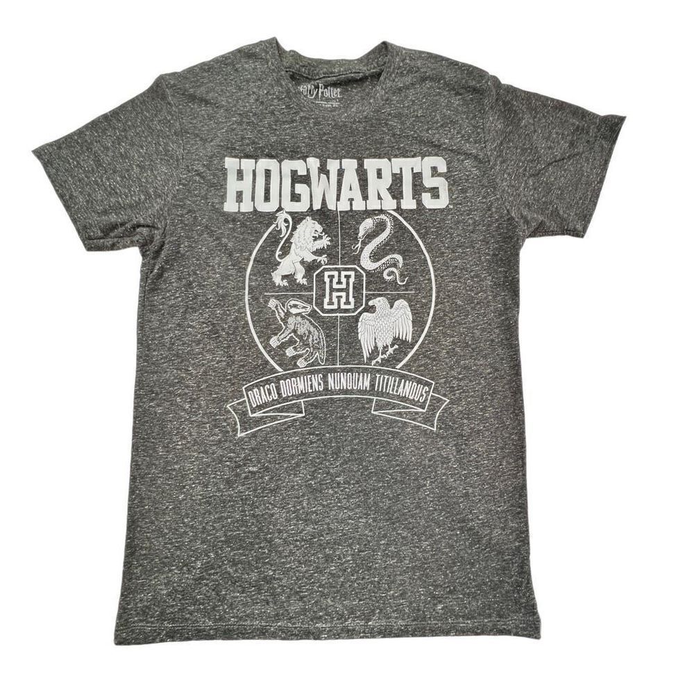 Harry Potter Women's Graphic Print Hogwarts Crest T-Shirt Heathered Gray Medium
